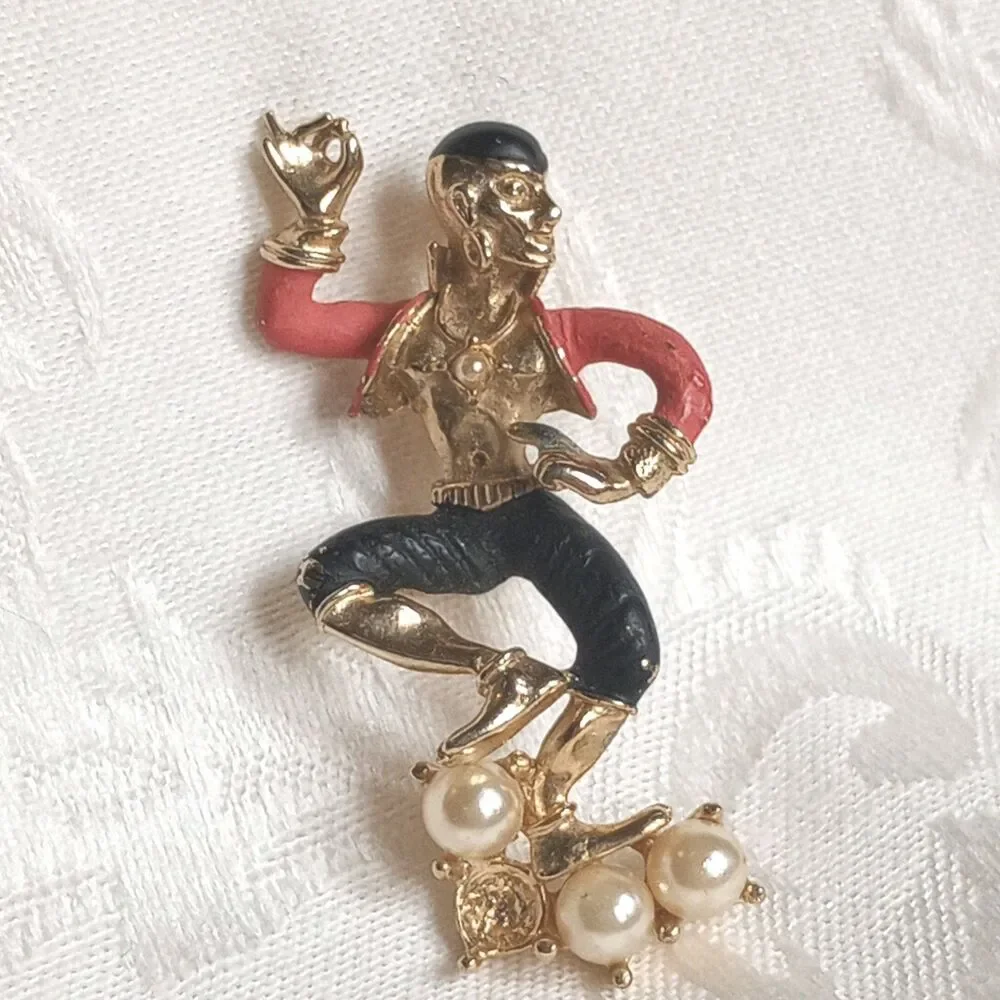RARE Set Female Male Gypsy Dancer Enamel coral black Gold faux pearl READ 2